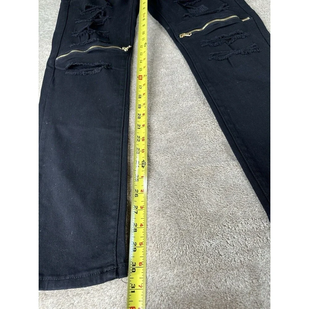 Fashion Nova Men Black Distressed Skinny Jeans Zip Knee Stretch Size 38x31